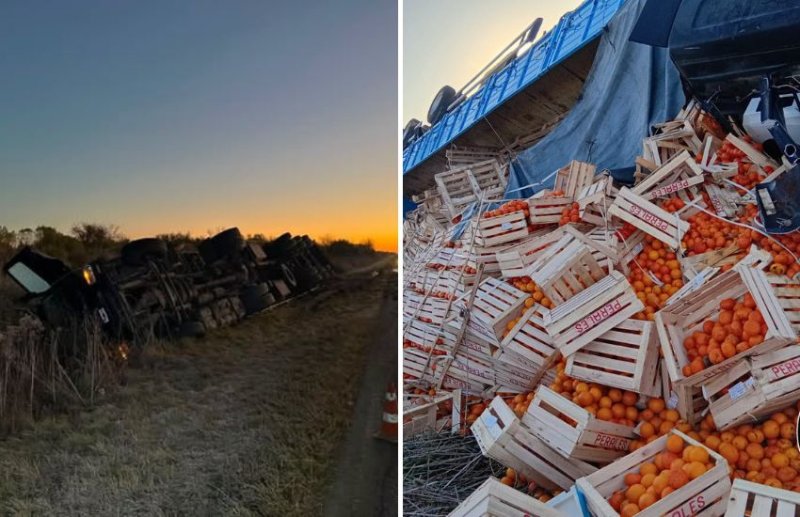 Volcó un camión en Ruta Provincial Nº 6 cerca del ingreso a Durazno